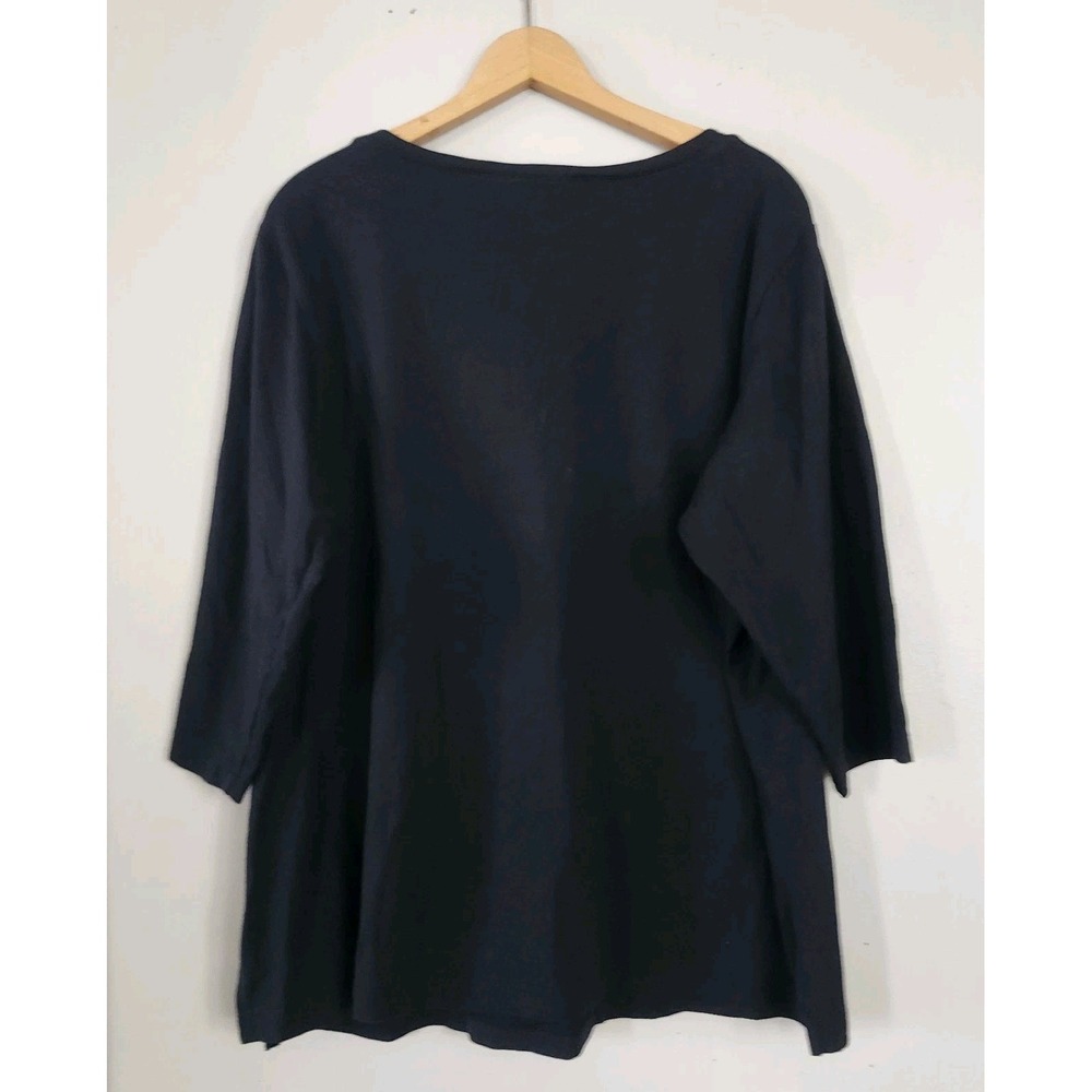 Bob Mackie Wearable Womens 1X Black Floral Print 3/4 Sleeve Top Shirt Rhinestone - Picture 4 of 5